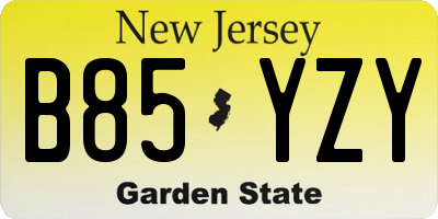 NJ license plate B85YZY