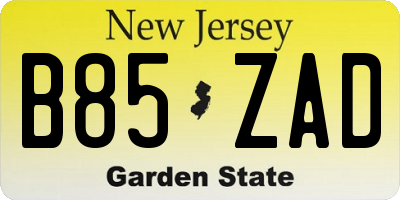 NJ license plate B85ZAD