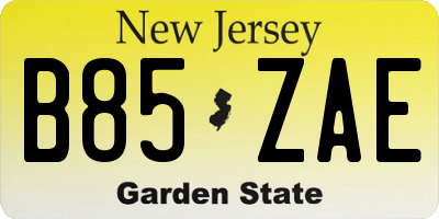 NJ license plate B85ZAE