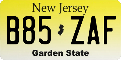 NJ license plate B85ZAF