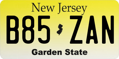 NJ license plate B85ZAN