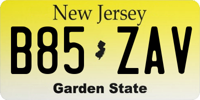 NJ license plate B85ZAV