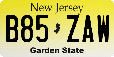 NJ license plate B85ZAW