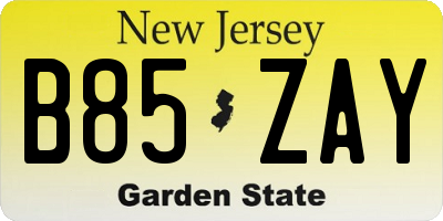 NJ license plate B85ZAY
