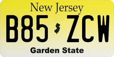 NJ license plate B85ZCW