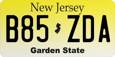 NJ license plate B85ZDA