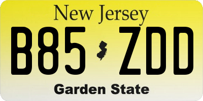 NJ license plate B85ZDD
