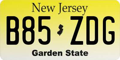 NJ license plate B85ZDG