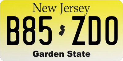 NJ license plate B85ZDO