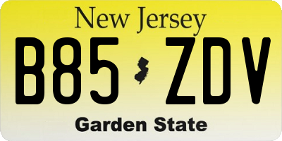NJ license plate B85ZDV