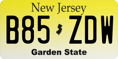 NJ license plate B85ZDW