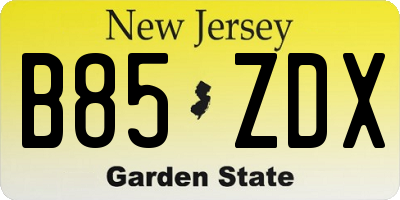 NJ license plate B85ZDX