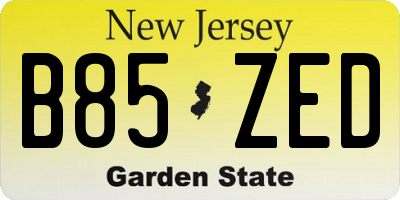 NJ license plate B85ZED
