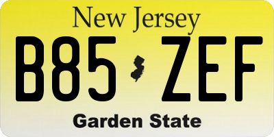 NJ license plate B85ZEF
