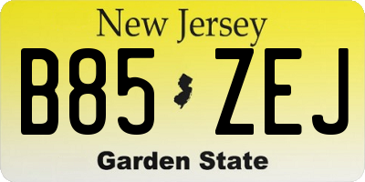 NJ license plate B85ZEJ