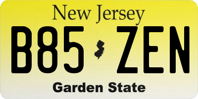 NJ license plate B85ZEN