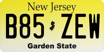 NJ license plate B85ZEW