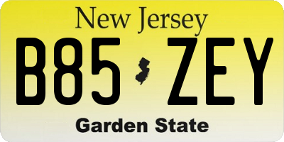 NJ license plate B85ZEY