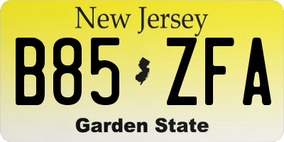 NJ license plate B85ZFA