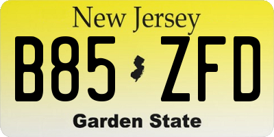 NJ license plate B85ZFD