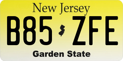 NJ license plate B85ZFE