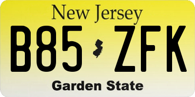 NJ license plate B85ZFK