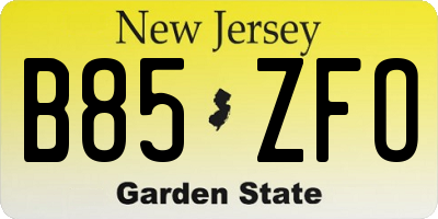 NJ license plate B85ZFO