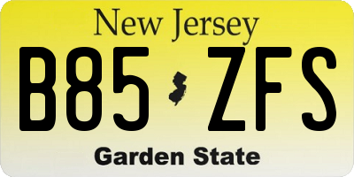 NJ license plate B85ZFS