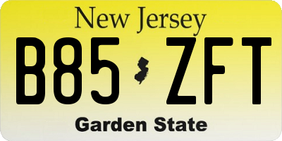 NJ license plate B85ZFT