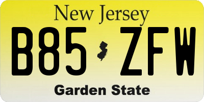 NJ license plate B85ZFW