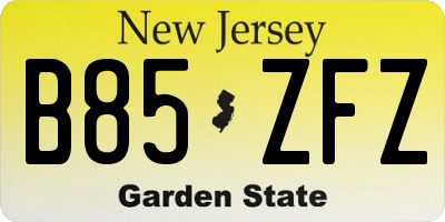 NJ license plate B85ZFZ