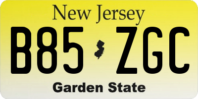 NJ license plate B85ZGC