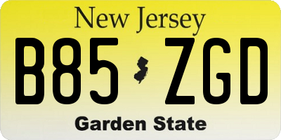 NJ license plate B85ZGD