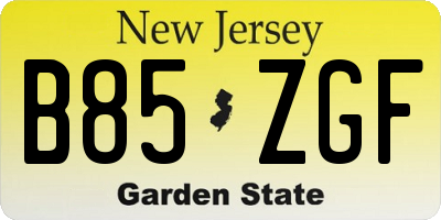 NJ license plate B85ZGF