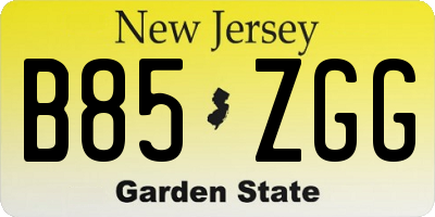 NJ license plate B85ZGG