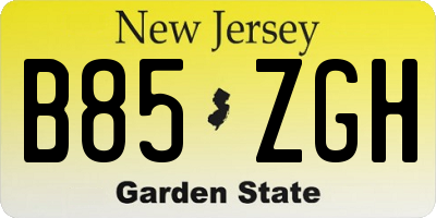 NJ license plate B85ZGH