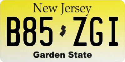 NJ license plate B85ZGI