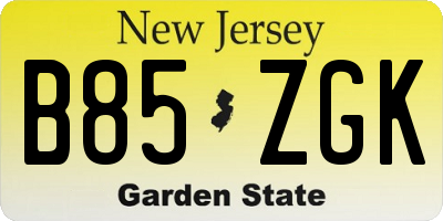 NJ license plate B85ZGK