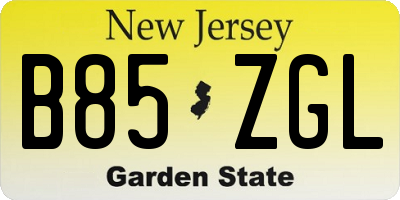 NJ license plate B85ZGL