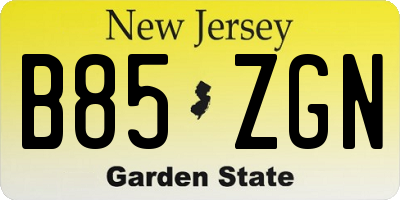 NJ license plate B85ZGN
