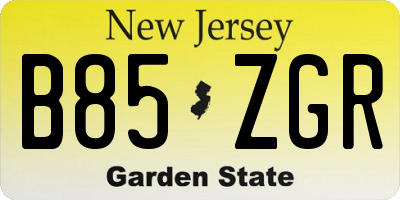 NJ license plate B85ZGR