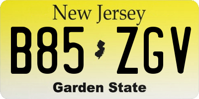 NJ license plate B85ZGV