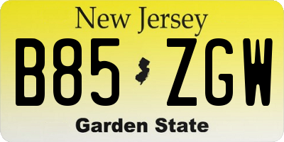 NJ license plate B85ZGW