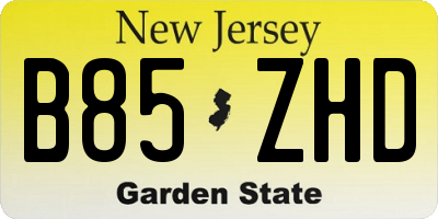 NJ license plate B85ZHD