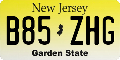 NJ license plate B85ZHG