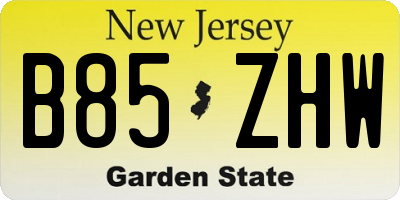 NJ license plate B85ZHW