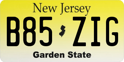 NJ license plate B85ZIG