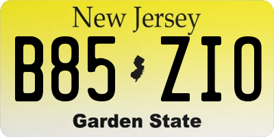 NJ license plate B85ZIO