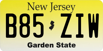 NJ license plate B85ZIW