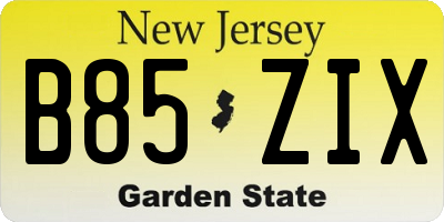 NJ license plate B85ZIX